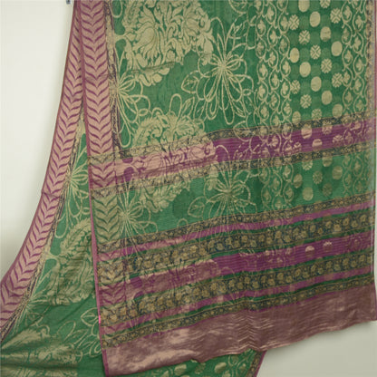 Sanskriti Vintage Sarees Green Pure Georgette Silk Woven Printed Sari 5yd Sustainable Fabric