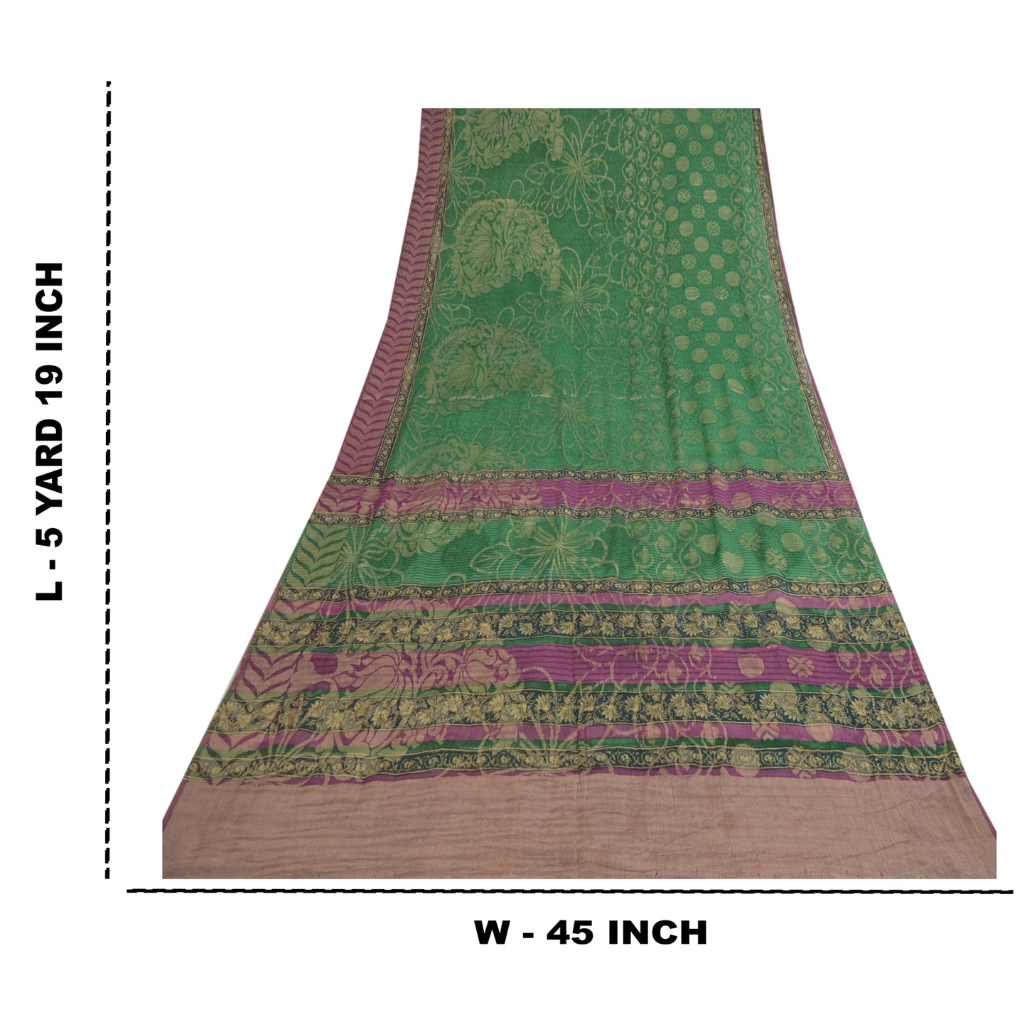Sanskriti Vintage Sarees Green Pure Georgette Silk Woven Printed Sari 5yd Sustainable Fabric