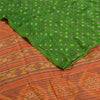 Sanskriti Vintage Sarees Green/Orange Pure Crepe Silk Sari Printed Craft Sustainable Fabric