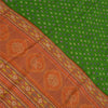 Sanskriti Vintage Sarees Green/Orange Pure Crepe Silk Sari Printed Craft Sustainable Fabric
