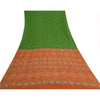 Sanskriti Vintage Sarees Green/Orange Pure Crepe Silk Sari Printed Craft Sustainable Fabric