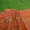 Sanskriti Vintage Sarees Green/Orange Pure Crepe Silk Sari Printed Craft Sustainable Fabric