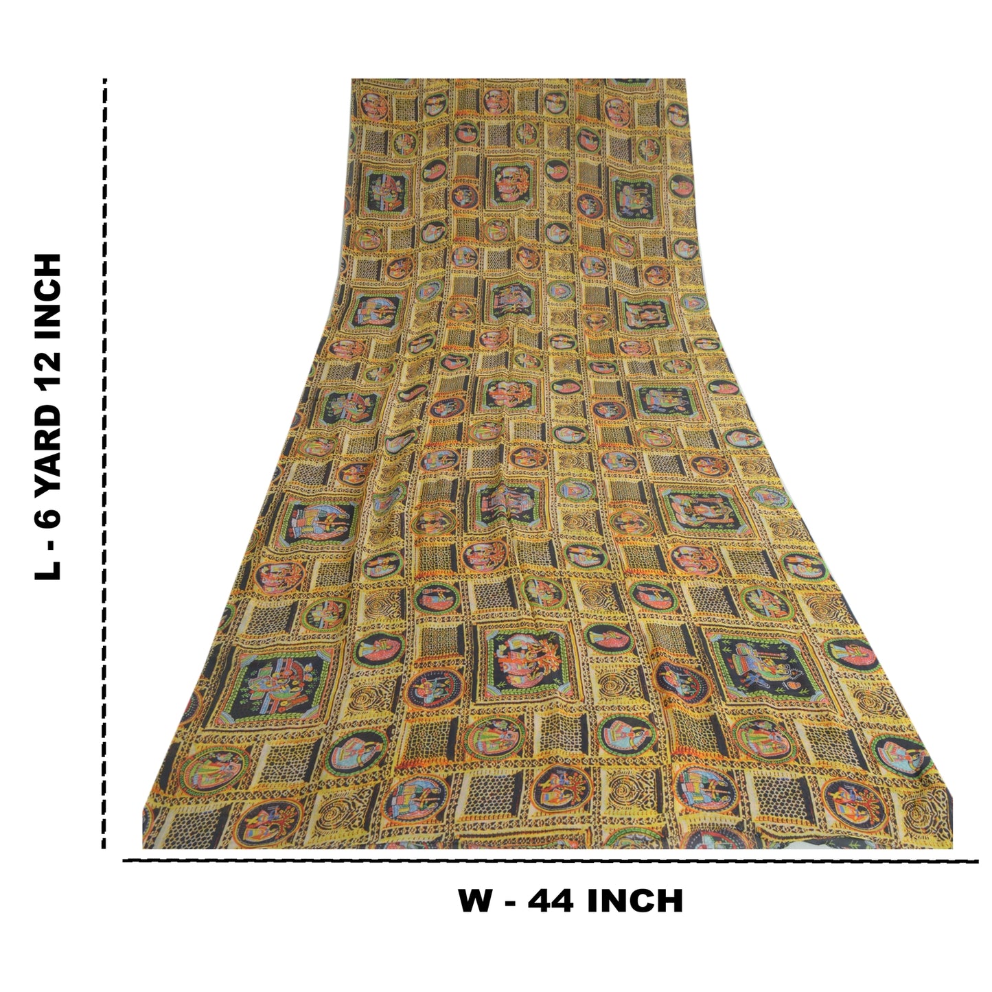 Sanskriti Vintage Sarees Digital Printed Yellow/Black Pure Georgette Sari Sustainable Fabric