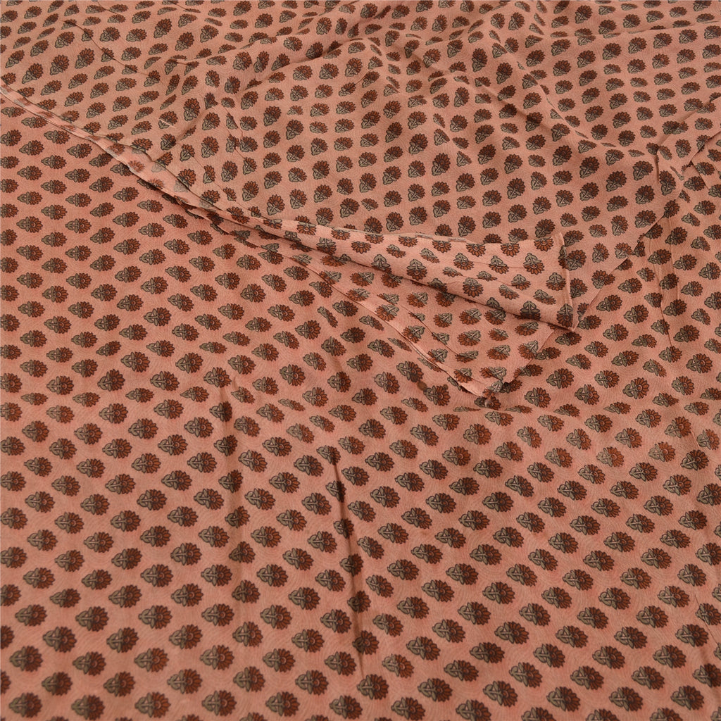 Sanskriti Vintage Sarees Pink Pure Georgette Paisley Print Sari 5yd Craft Fabric