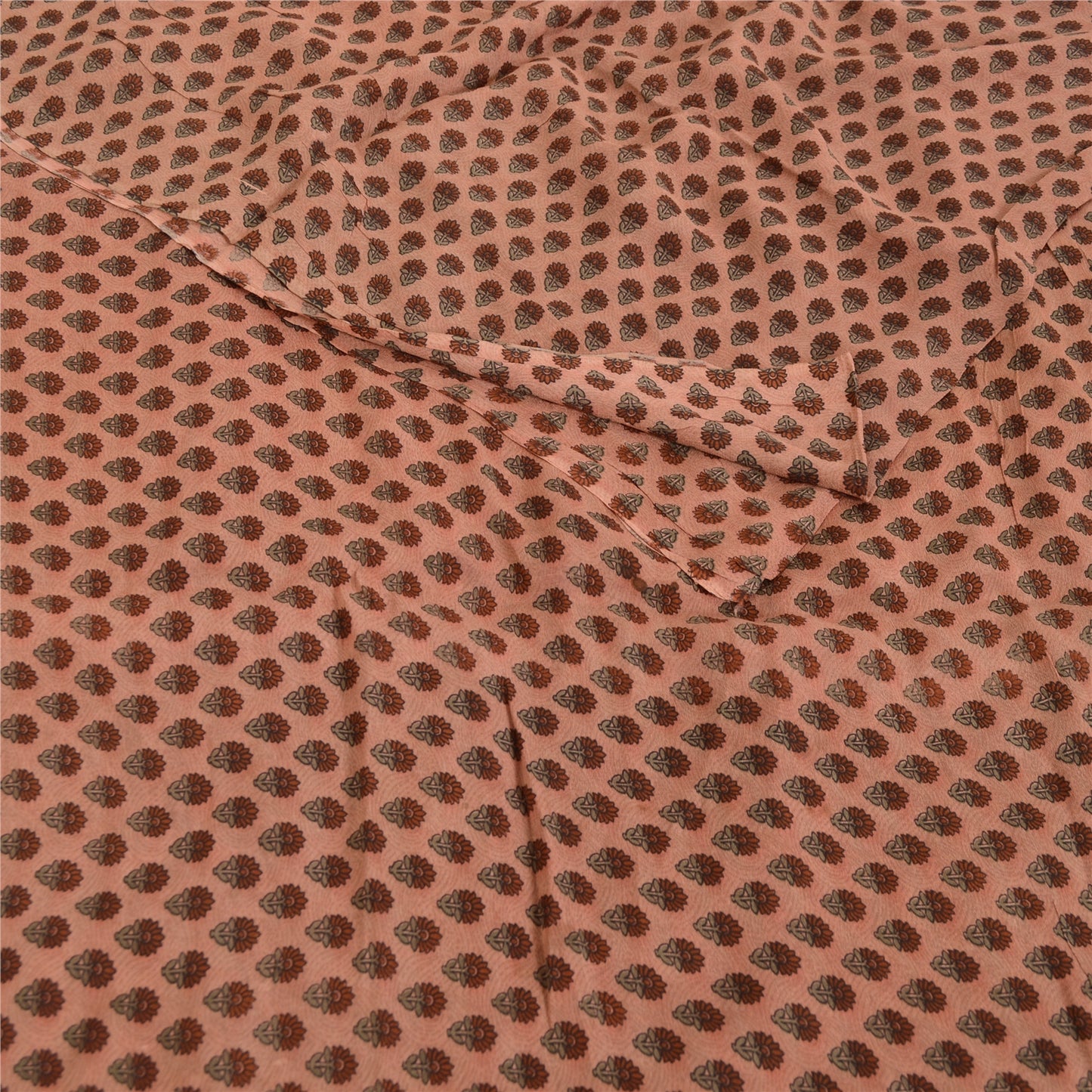 Sanskriti Vintage Sarees Pink Pure Georgette Paisley Print Sari 5yd Craft Fabric