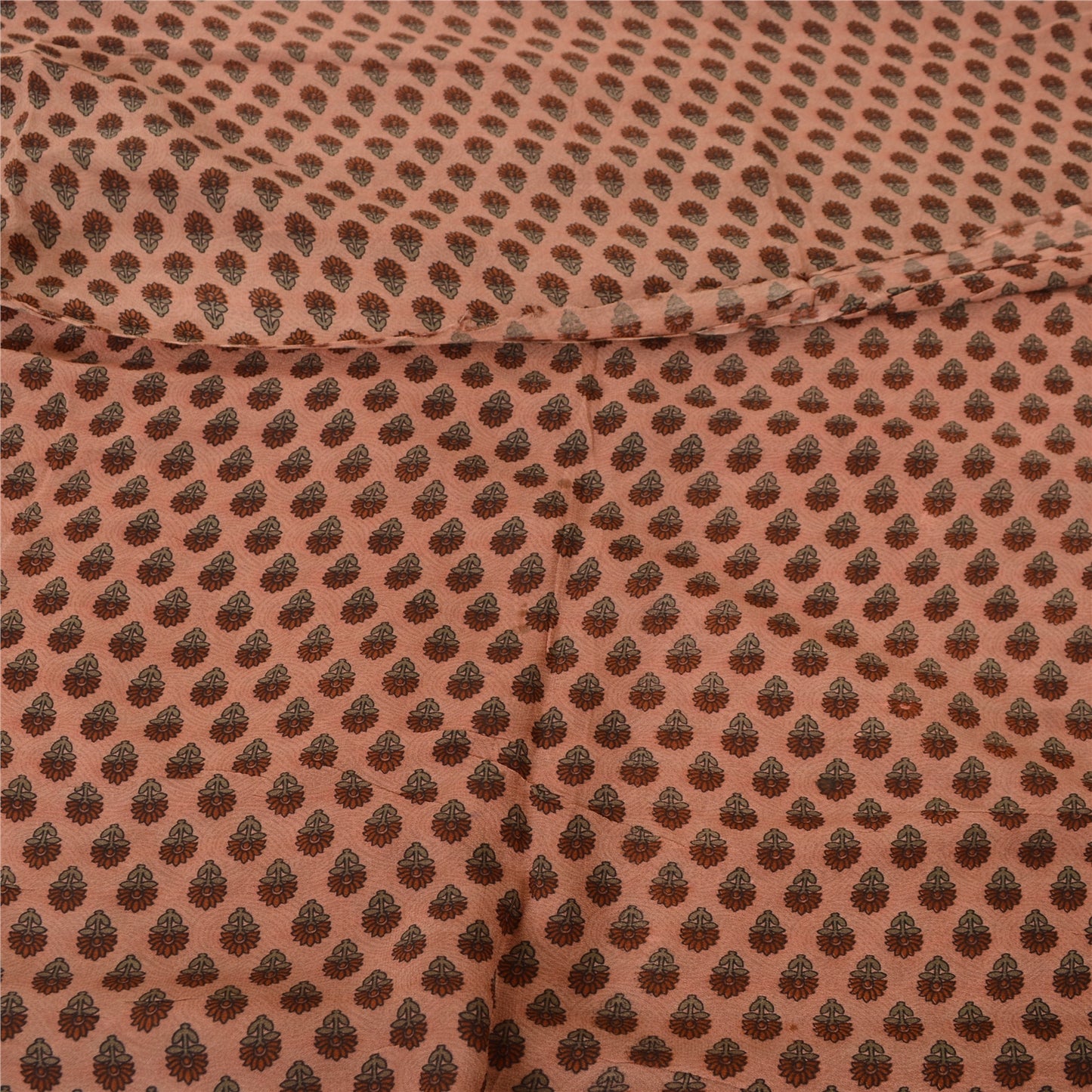 Sanskriti Vintage Sarees Pink Pure Georgette Paisley Print Sari 5yd Craft Fabric