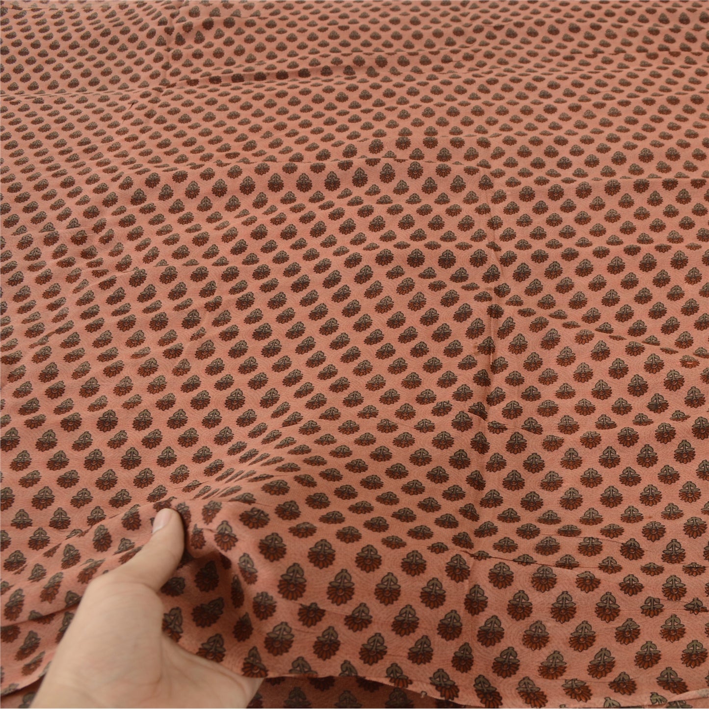 Sanskriti Vintage Sarees Pink Pure Georgette Paisley Print Sari 5yd Craft Fabric