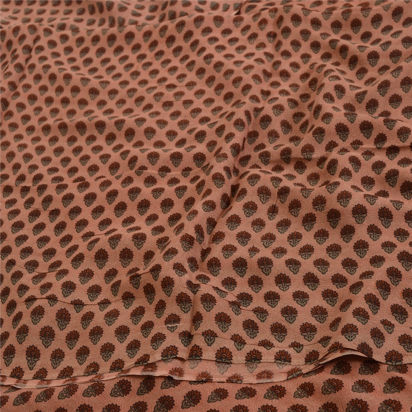 Sanskriti Vintage Sarees Pink Pure Georgette Paisley Print Sari 5yd Craft Fabric