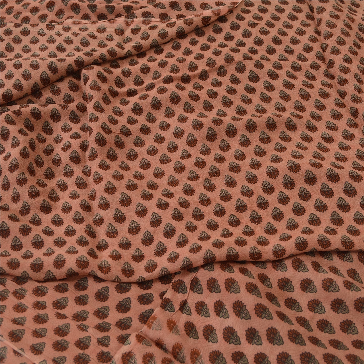 Sanskriti Vintage Sarees Pink Pure Georgette Paisley Print Sari 5yd Craft Fabric