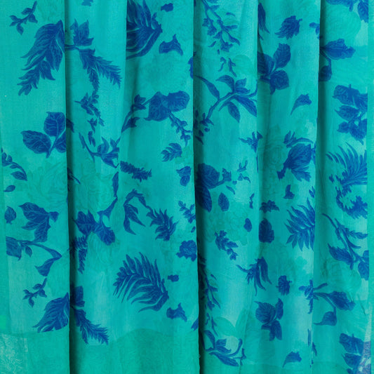 Sanskriti Vintage Sarees Blue Pure Georgette Floral Print 5+YD Sari For Crafters