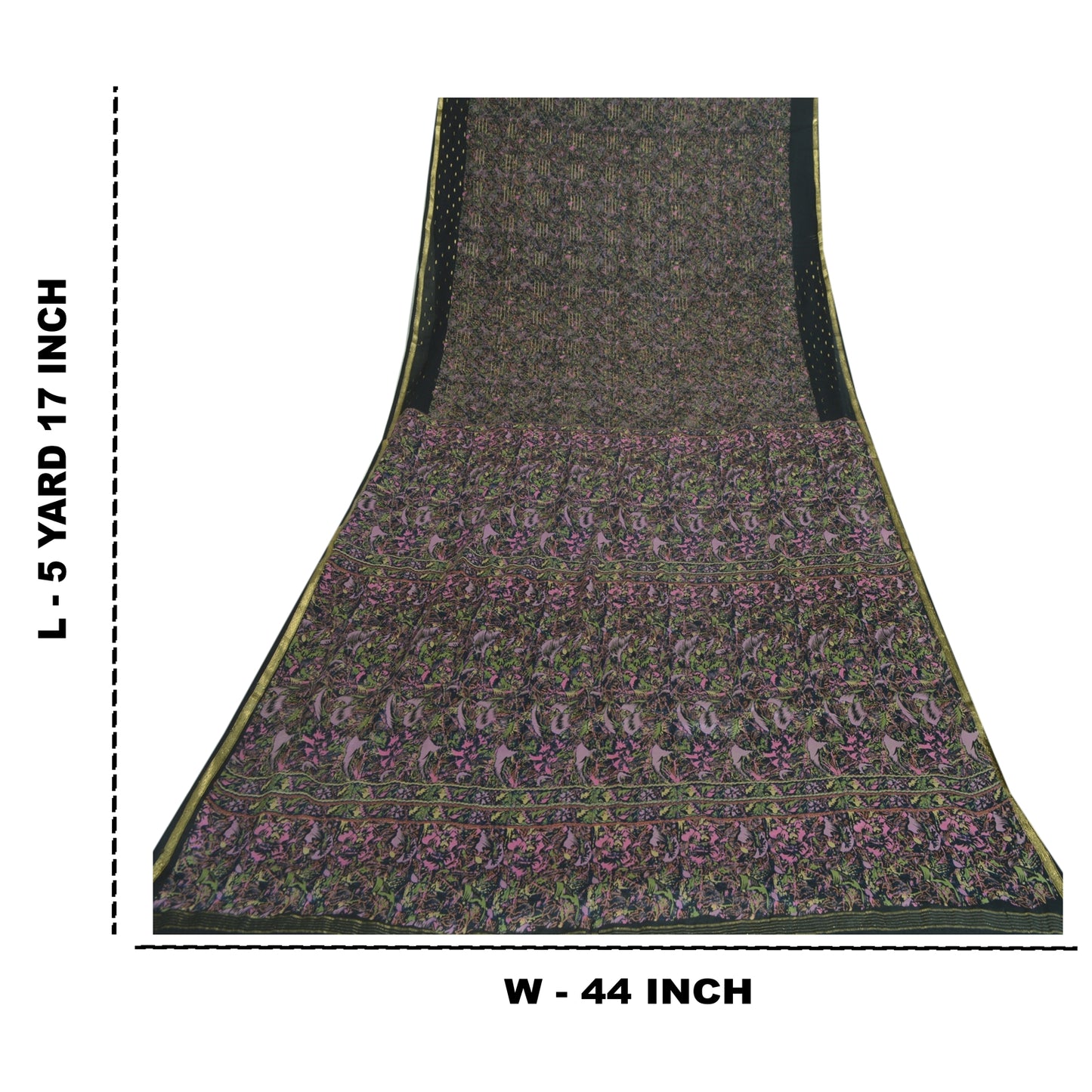 Sanskriti Vintage Sarees Sort Ren Georgette Trykt Vævet Sari Håndværk Bæredygtigt Stoff