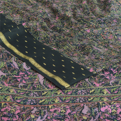 Sanskriti Vintage Sarees Sort Ren Georgette Trykt Vævet Sari Håndværk Bæredygtigt Stoff