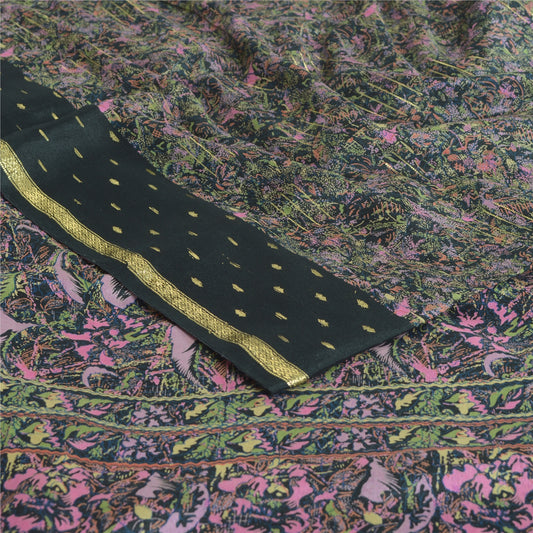 Sanskriti Vintage Sarees Black Pure Georgette Printed Woven Sari Craft Sustainable Fabric