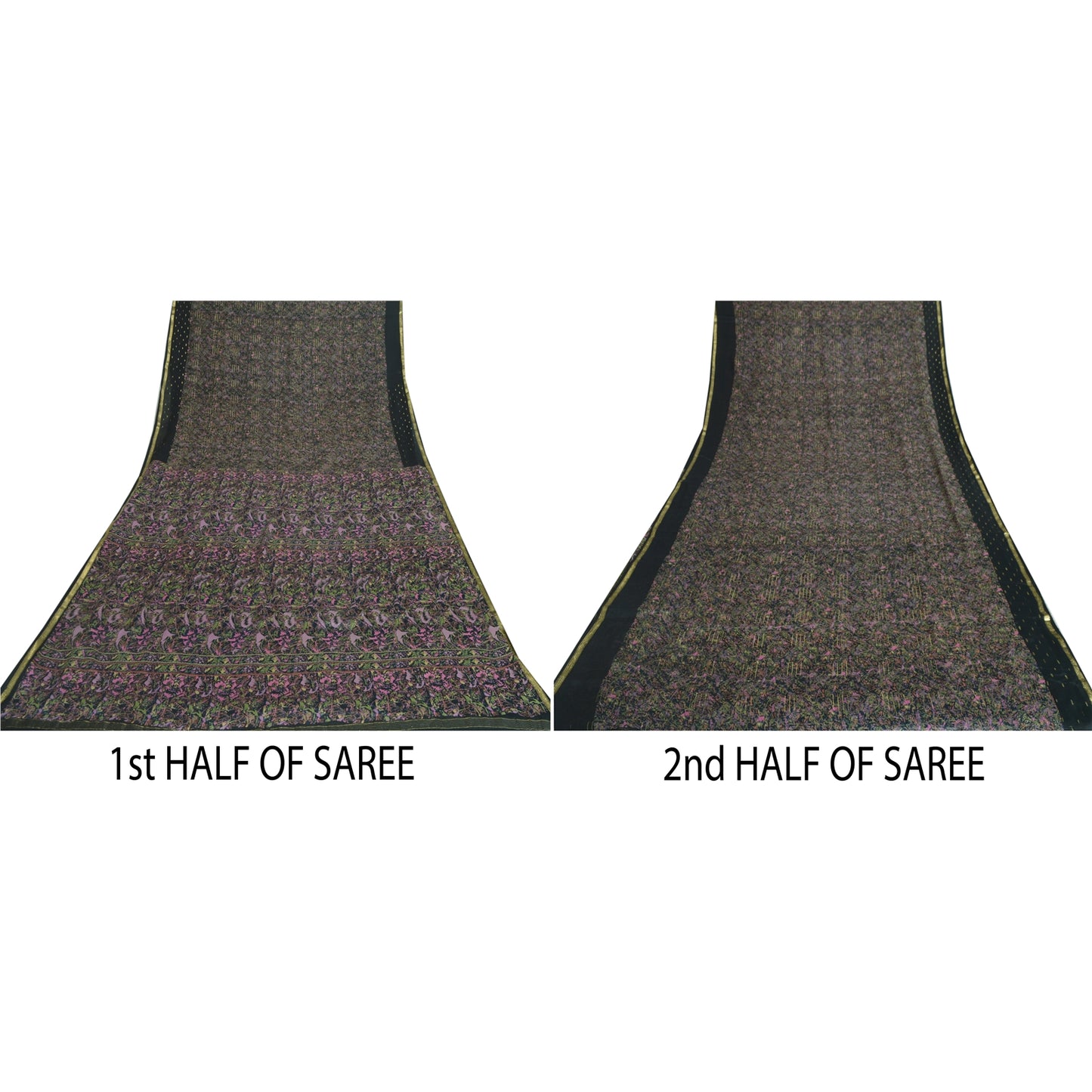 Sanskriti Vintage Sarees Sort Ren Georgette Trykt Vævet Sari Håndværk Bæredygtigt Stoff