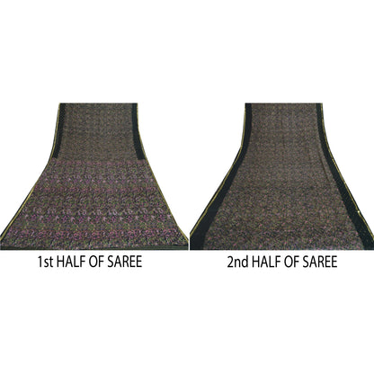 Sanskriti Vintage Sarees Sort Ren Georgette Trykt Vævet Sari Håndværk Bæredygtigt Stoff