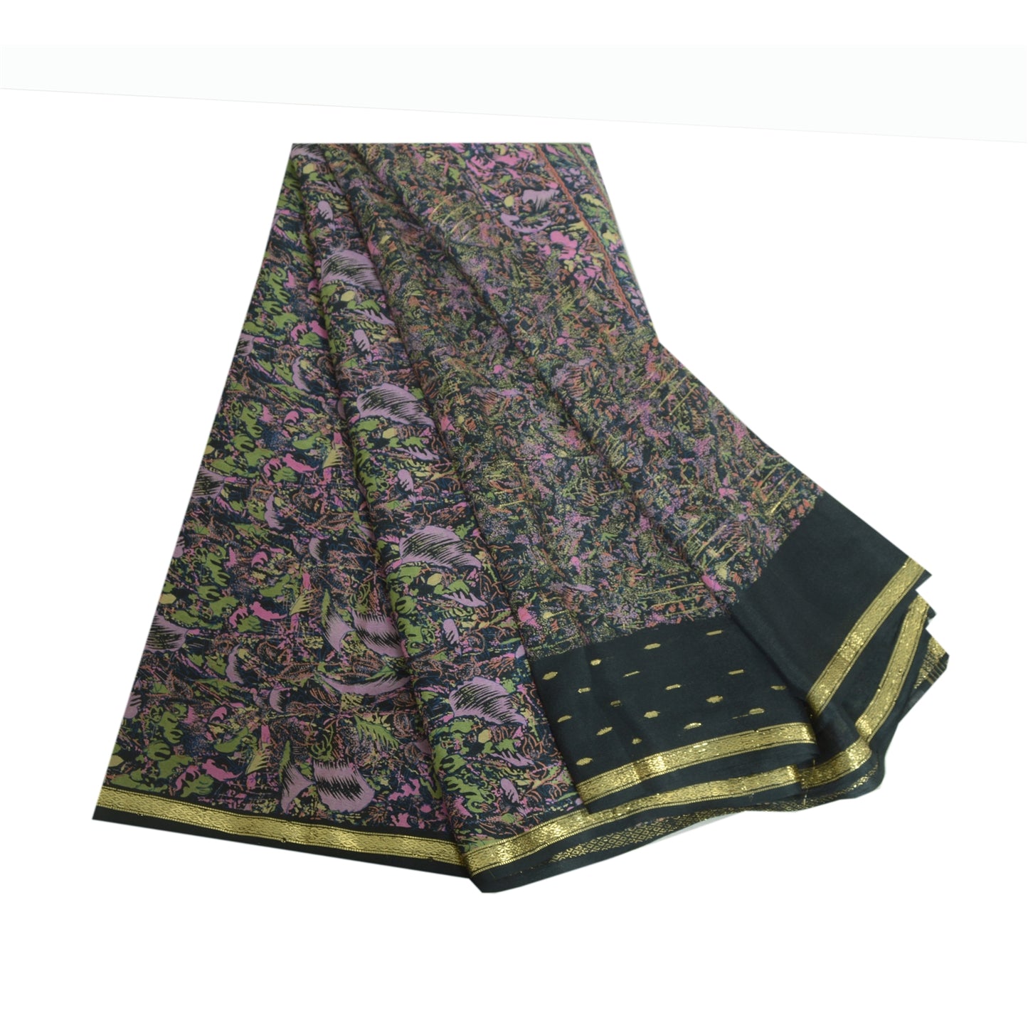 Sanskriti Vintage Sarees Sort Ren Georgette Trykt Vævet Sari Håndværk Bæredygtigt Stoff