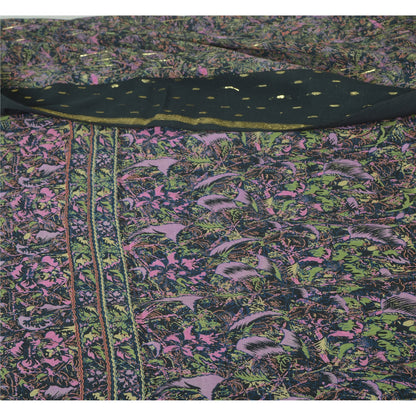 Sanskriti Vintage Sarees Sort Ren Georgette Trykt Vævet Sari Håndværk Bæredygtigt Stoff