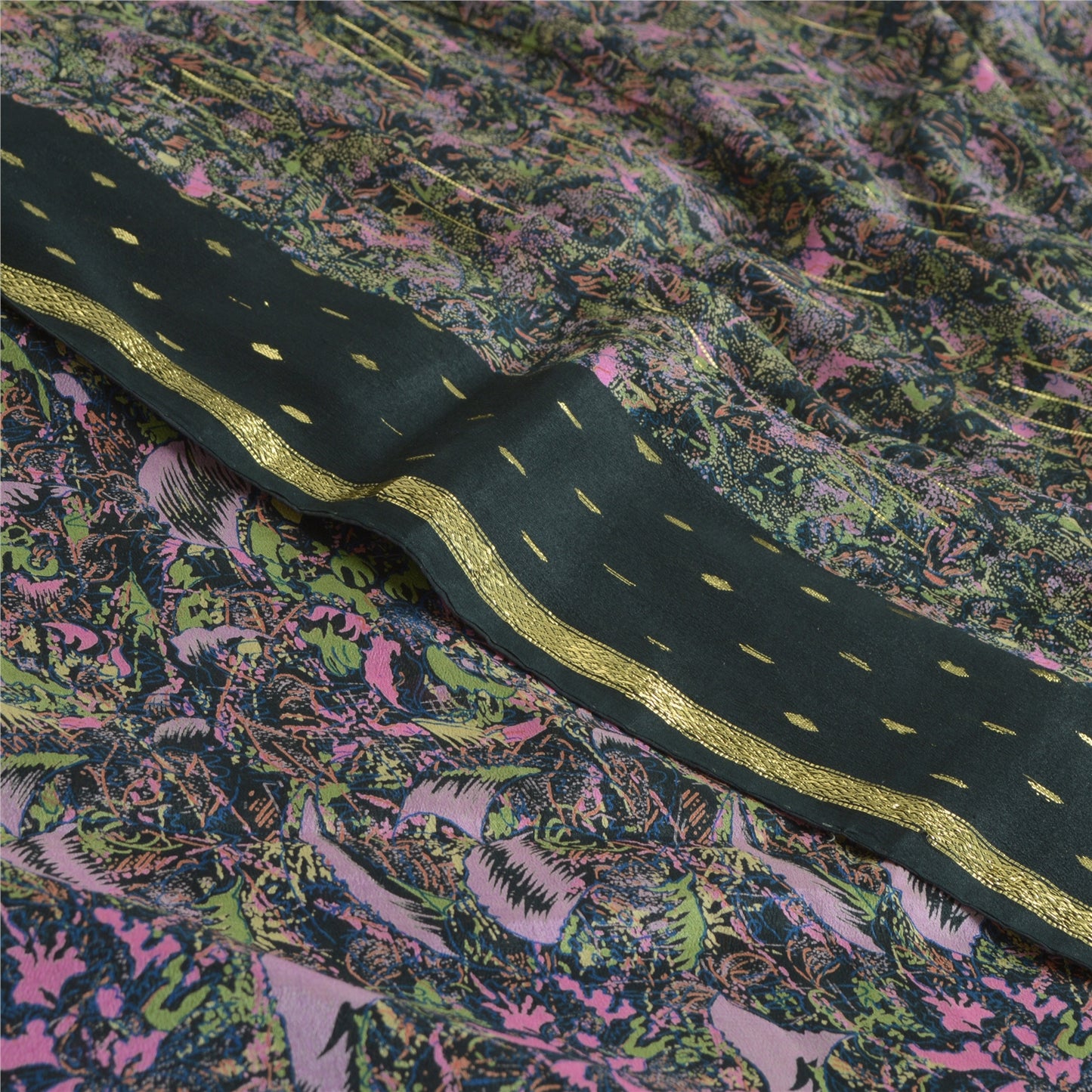 Sanskriti Vintage Sarees Sort Ren Georgette Trykt Vævet Sari Håndværk Bæredygtigt Stoff