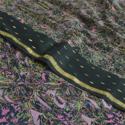 Sanskriti Vintage Sarees Sort Ren Georgette Trykt Vævet Sari Håndværk Bæredygtigt Stoff