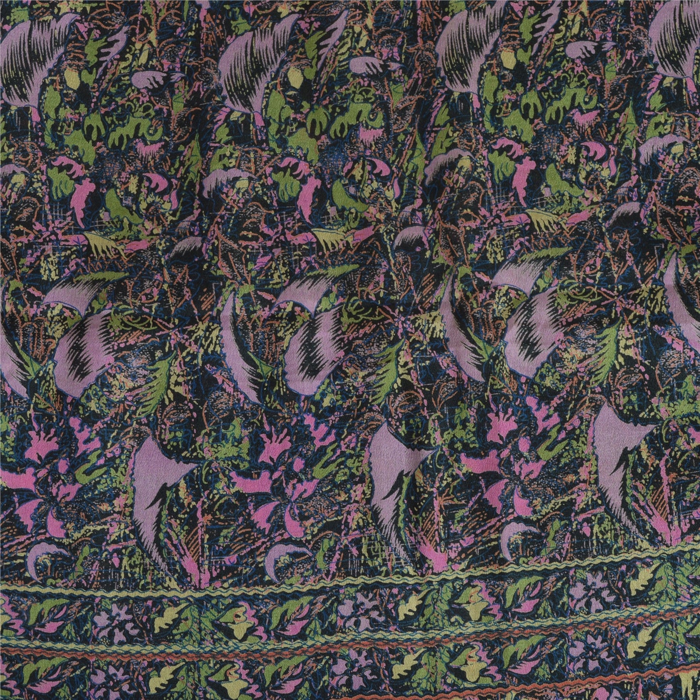 Sanskriti Vintage Sarees Sort Ren Georgette Trykt Vævet Sari Håndværk Bæredygtigt Stoff