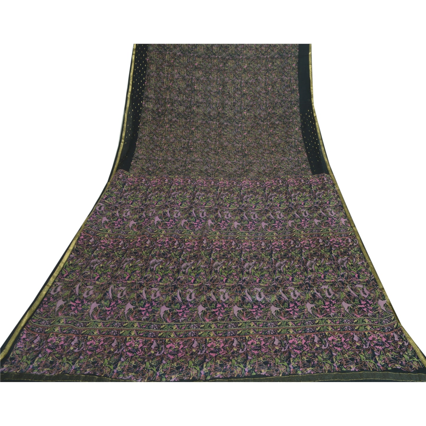 Sanskriti Vintage Sarees Sort Ren Georgette Trykt Vævet Sari Håndværk Bæredygtigt Stoff