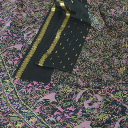 Sanskriti Vintage Sarees Sort Ren Georgette Trykt Vævet Sari Håndværk Bæredygtigt Stoff