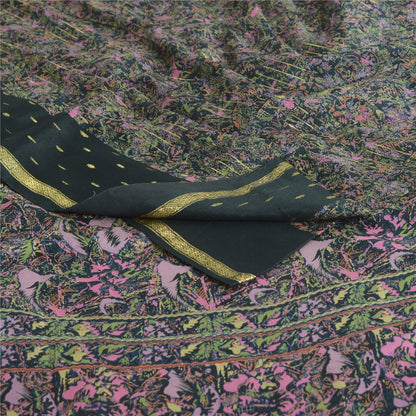 Sanskriti Vintage Sarees Sort Ren Georgette Trykt Vævet Sari Håndværk Bæredygtigt Stoff