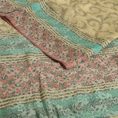 Sanskriti Vintage Sarees Cremefarvede Sari i Ren Georgette Silke Trykt 5 m Håndværksmæssigt Bæredygtigt Stoff