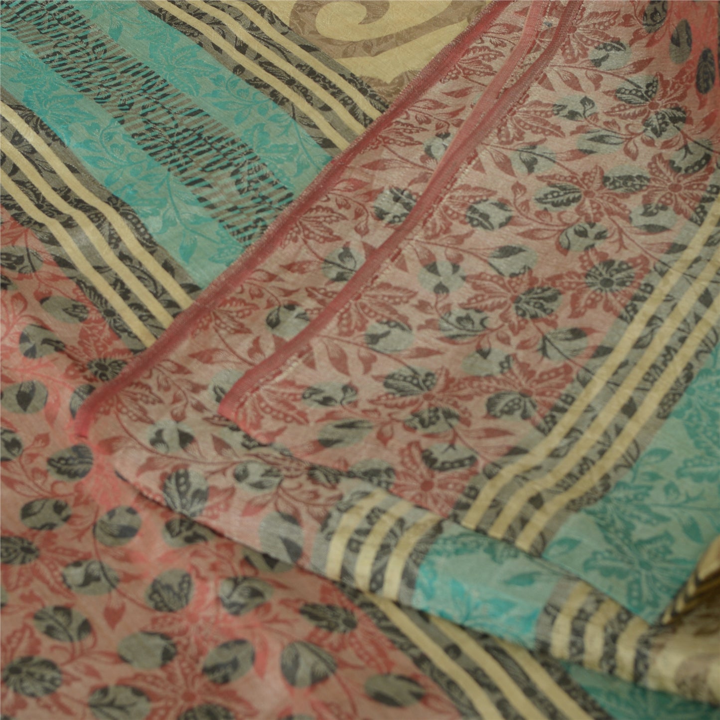 Sanskriti Vintage Sarees Cremefarvede Sari i Ren Georgette Silke Trykt 5 m Håndværksmæssigt Bæredygtigt Stoff