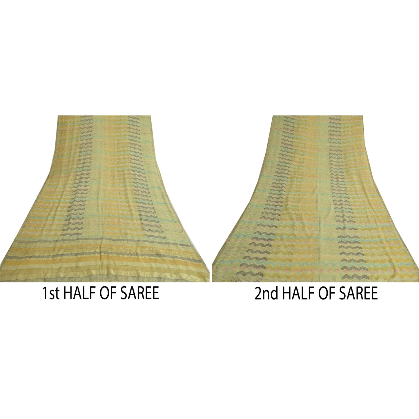 Сари Sanskriti Vintage Green Blend Georgette Print/Woven Sari 5yd Craft Sustainable Fabric