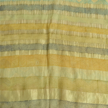 Сари Sanskriti Vintage Green Blend Georgette Print/Woven Sari 5yd Craft Sustainable Fabric