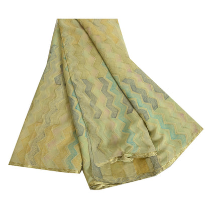 Сари Sanskriti Vintage Green Blend Georgette Print/Woven Sari 5yd Craft Sustainable Fabric