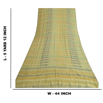 Сари Sanskriti Vintage Green Blend Georgette Print/Woven Sari 5yd Craft Sustainable Fabric