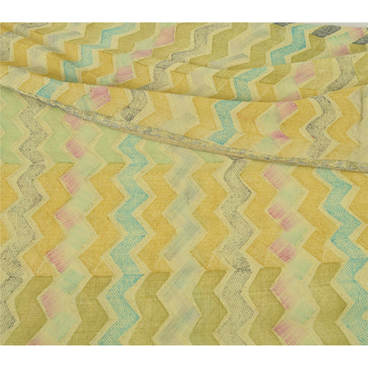 Сари Sanskriti Vintage Green Blend Georgette Print/Woven Sari 5yd Craft Sustainable Fabric