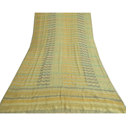 Сари Sanskriti Vintage Green Blend Georgette Print/Woven Sari 5yd Craft Sustainable Fabric