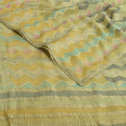 Сари Sanskriti Vintage Green Blend Georgette Print/Woven Sari 5yd Craft Sustainable Fabric