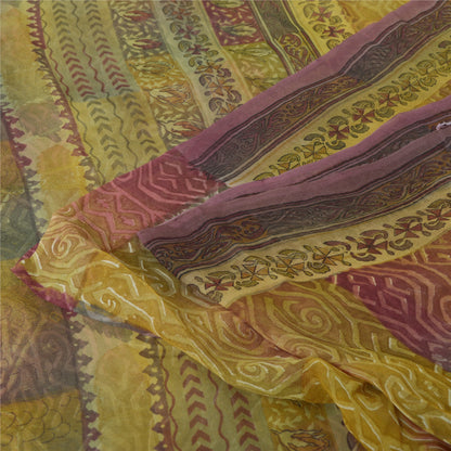 Sanskriti Vintage Sarees Multi Pure Georgette Silk Printed Sari 5yd Craft Sustainable Fabric