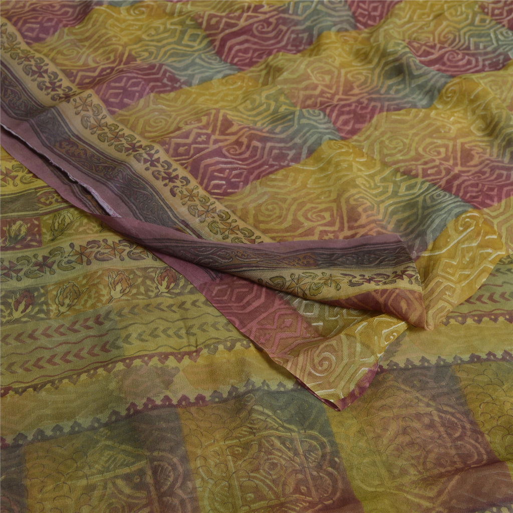 Sanskriti Vintage Sarees Multi Pure Georgette Silk Printed Sari 5yd Craft Sustainable Fabric