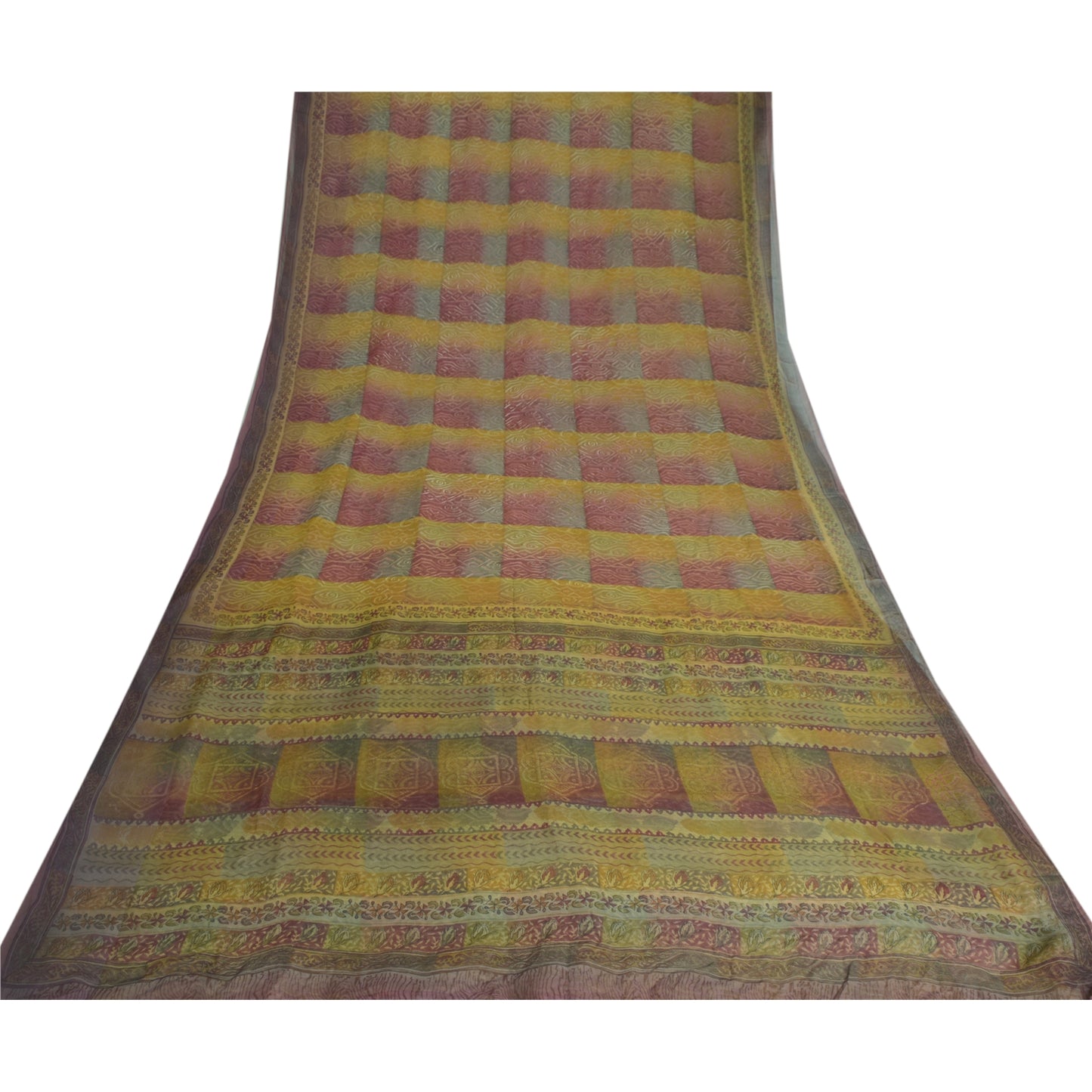 Sanskriti Vintage Sarees Multi Pure Georgette Silk Printed Sari 5yd Craft Sustainable Fabric