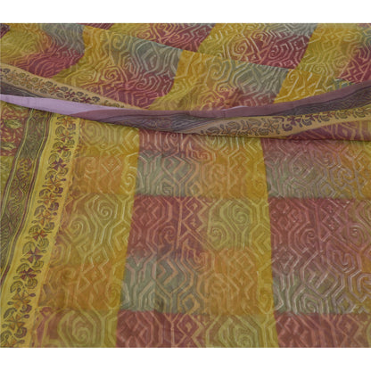 Sanskriti Vintage Sarees Multi Pure Georgette Silk Printed Sari 5yd Craft Sustainable Fabric