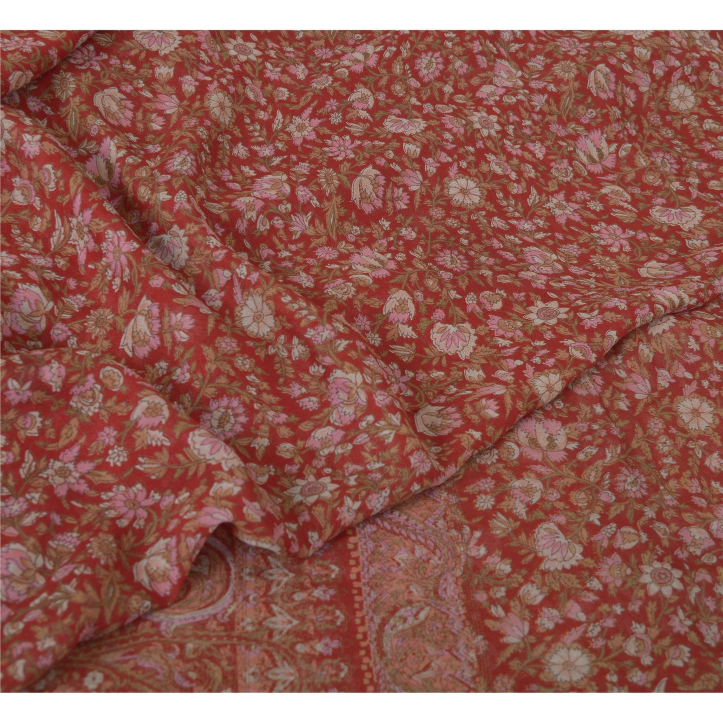 Санскритские винтажные сари из красного чистого шелка-жоржета с принтом 5 ярдов ткань для рукоделия из экологически чистой ткани