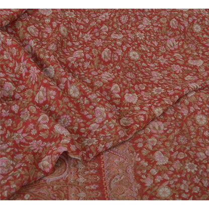 Санскритские винтажные сари из красного чистого шелка-жоржета с принтом 5 ярдов ткань для рукоделия из экологически чистой ткани