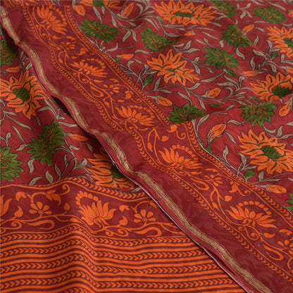 Sanskriti Vintage Sarees Dark-Red Pure Georgette Silk Printed Sari Craft Sustainable Fabric