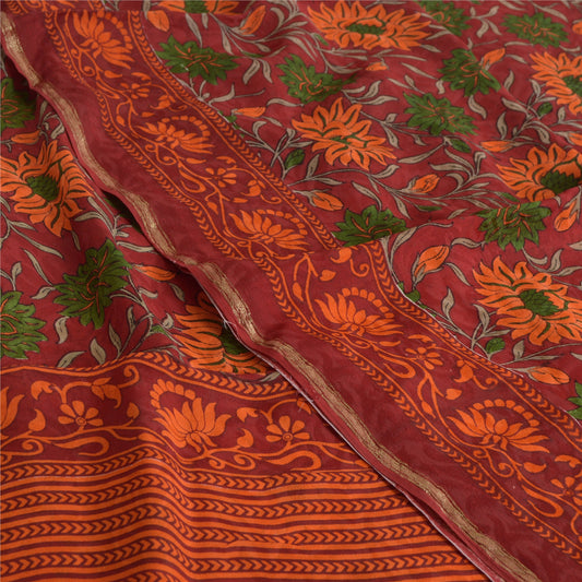 Сари в винтажном стиле на санскрите, темно-красный, чистый шелк-жоржет, напечатанный на ткани для сари из экологически чистой ткани