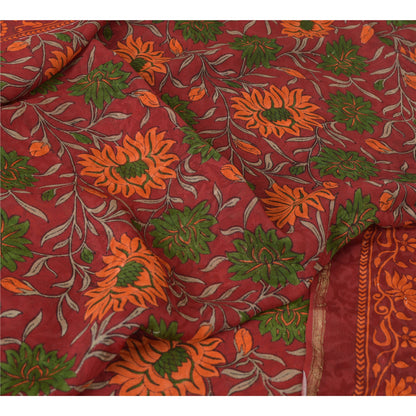 Sanskriti Vintage Sarees Dark-Red Pure Georgette Silk Printed Sari Craft Sustainable Fabric