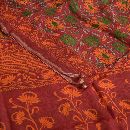 Sanskriti Vintage Sarees Dark-Red Pure Georgette Silk Printed Sari Craft Sustainable Fabric