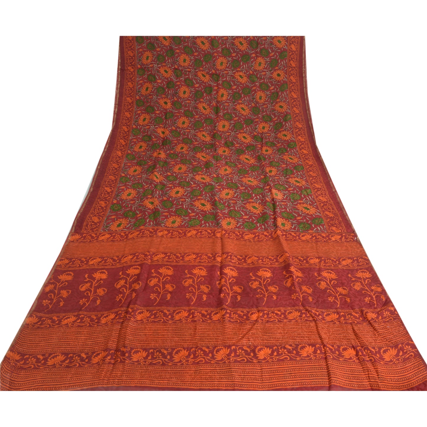 Sanskriti Vintage Sarees Dark-Red Pure Georgette Silk Printed Sari Craft Sustainable Fabric
