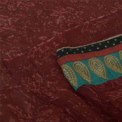 Sanskriti Vintage Sarees Dark Red Pure Georgette Silk Printed Sari Craft Sustainable Fabric