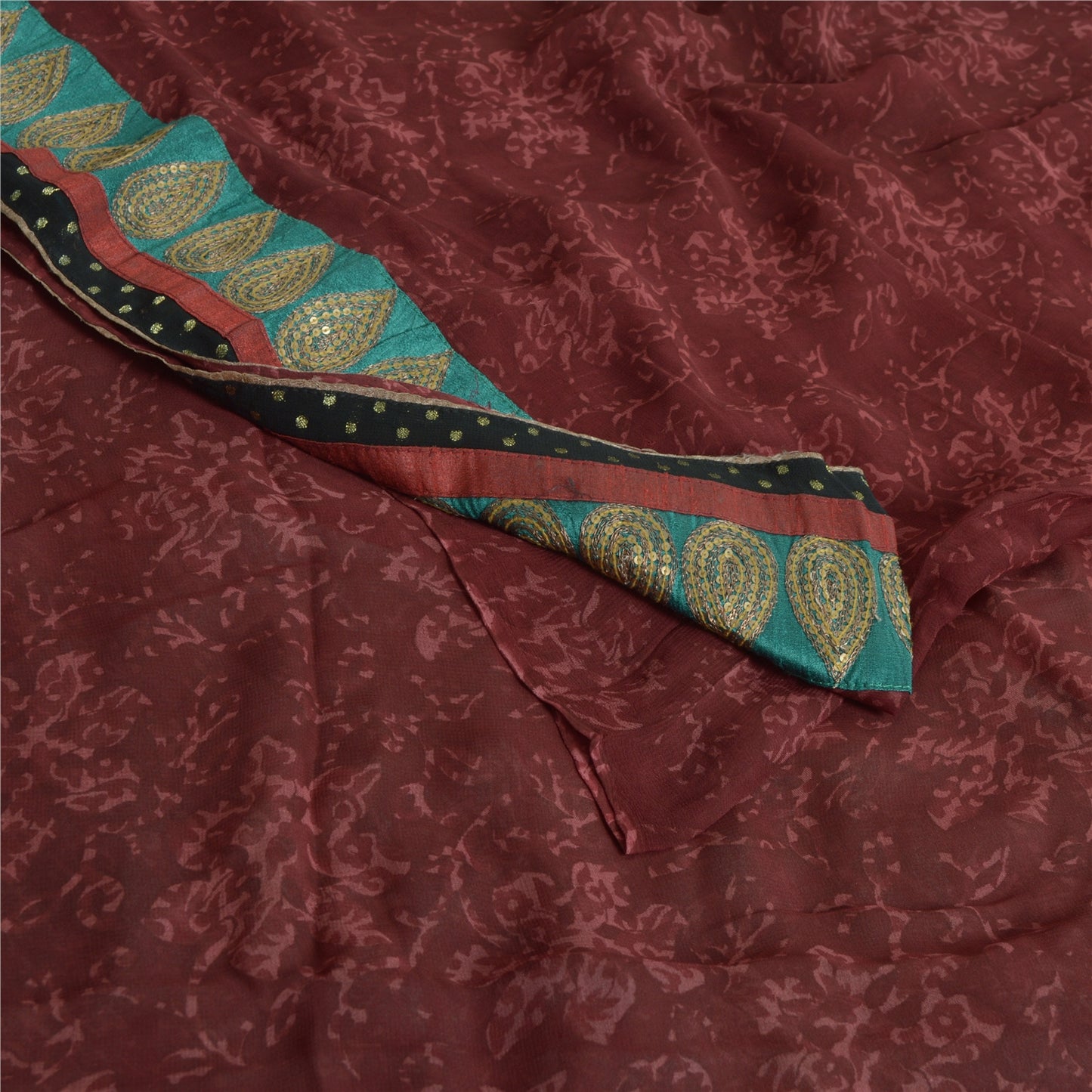 Sanskriti Vintage Sarees Dark Red Pure Georgette Silk Printed Sari Craft Sustainable Fabric