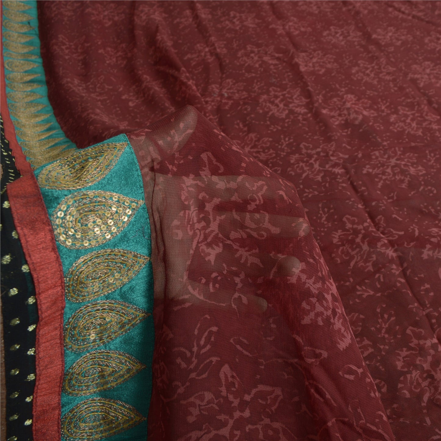 Sanskriti Vintage Sarees Dark Red Pure Georgette Silk Printed Sari Craft Sustainable Fabric